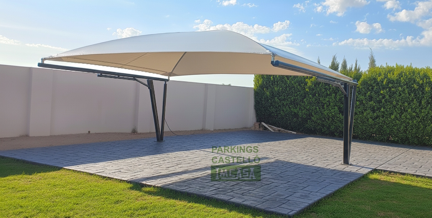 Cubierta aparcamiento textil en chalet de Toledo